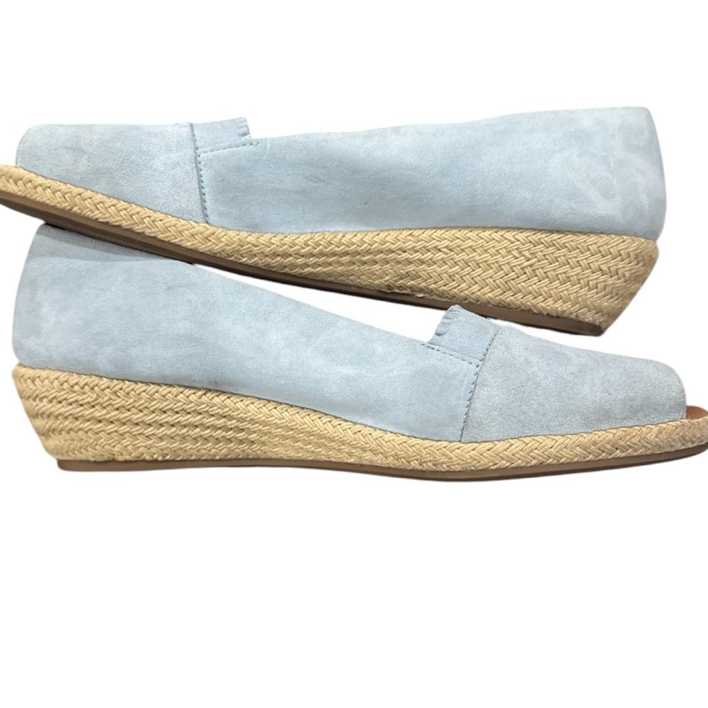 Gentle Souls Lissa Pale Blue Ruffle Peep Toe Wedge Espadrilles Size 10